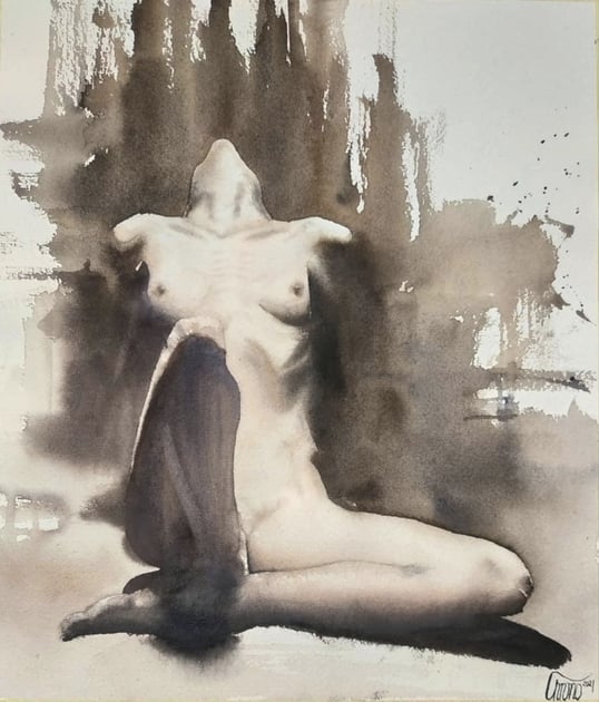 woman nude watercolor